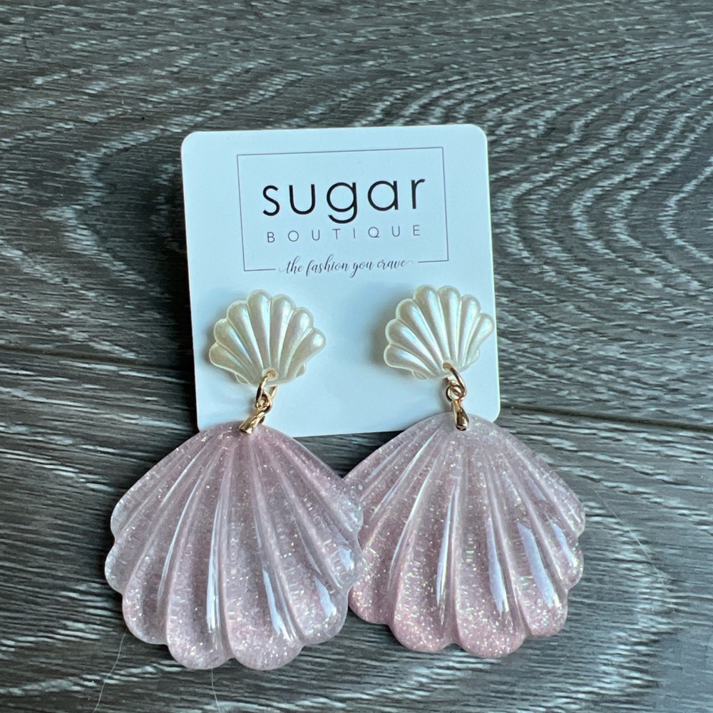 Light Pink or Lavender and White sparkly Shell Earrings